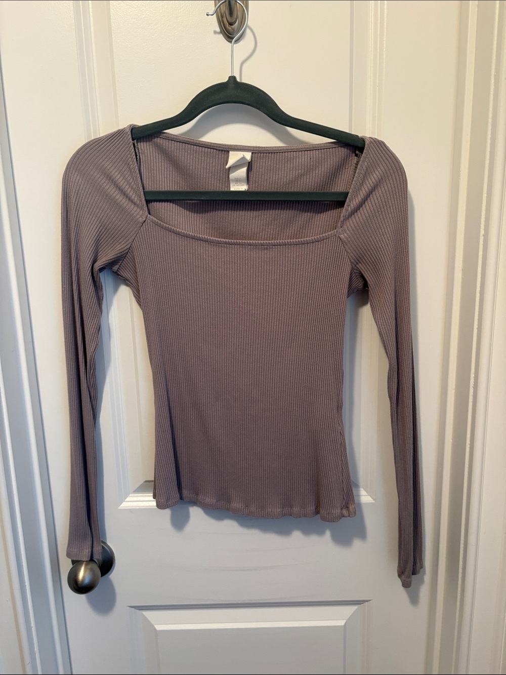 Ribbed Square-Neck Long Sleeve Top - Mauve
